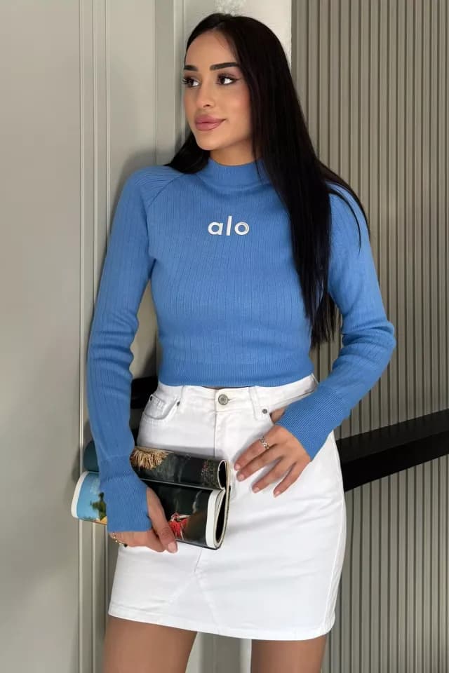 Ön Baskılı Crop Top Triko Bluz (s,m,l Uyumludur)