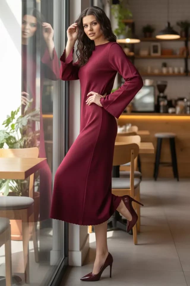 Bisiklet Yaka Triko Elbise